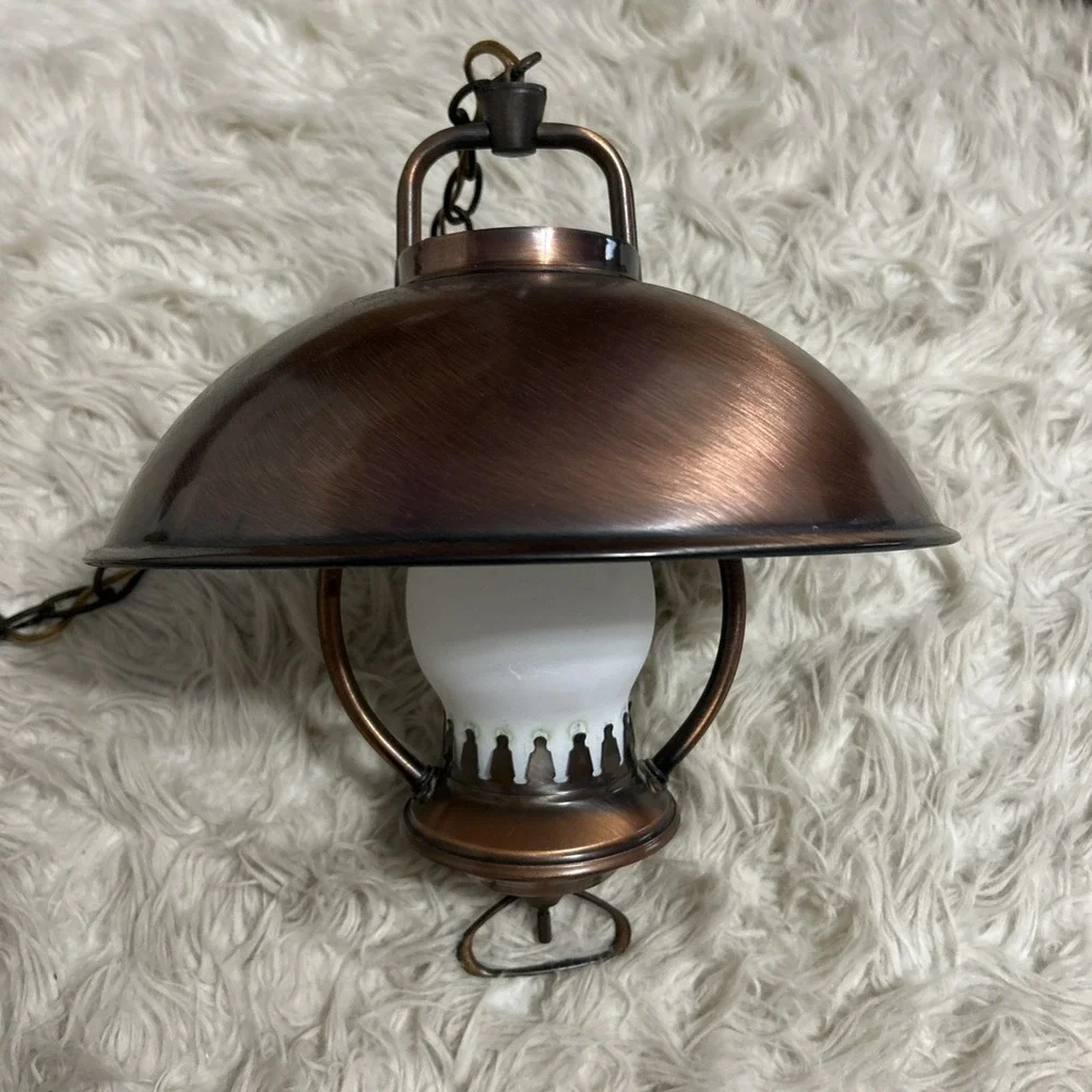 Vtg Progress Lighting Copper Tone Hanging Pendant Ceiling Light Fixture 3 Way‎